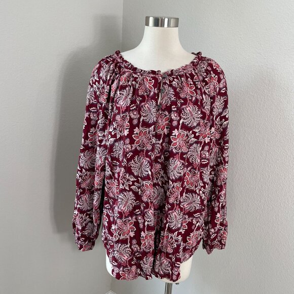 Style & Co Womens Plus 2X Floral Long Sleeve Blouse Top Burgundy Rayon Shirt - Picture 1 of 11